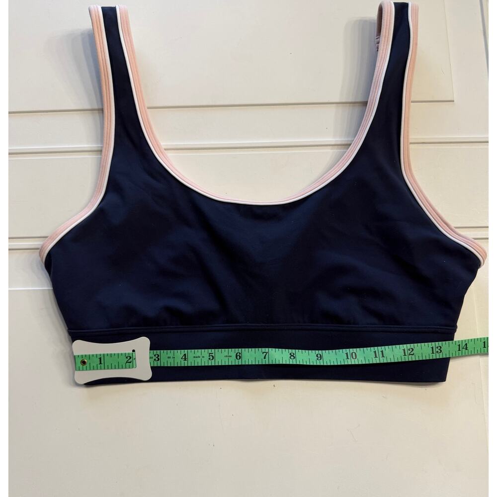 Athleta Womens Sz L Blue Pink Trim Sports Bra Crop Top Yoga Workout Activewear - Picture 3 of 5